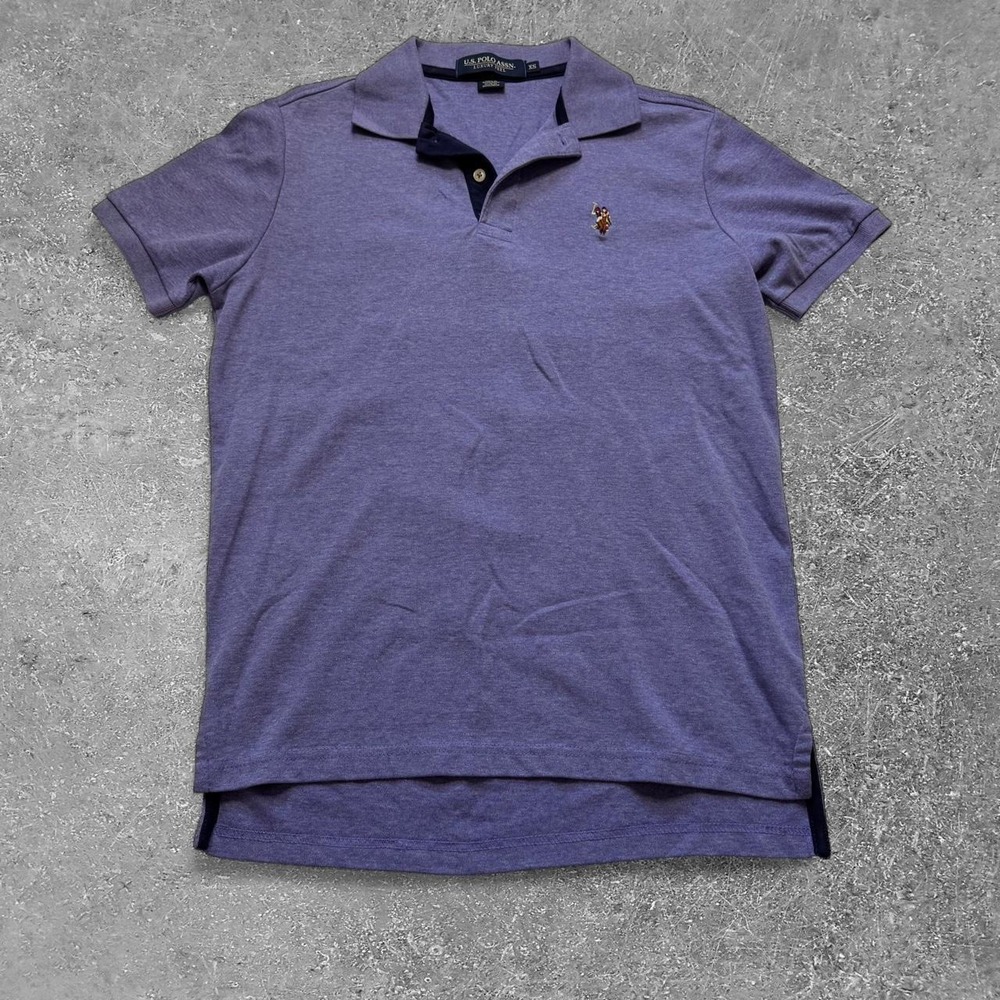 US Polo Assn Mens XS Purple Short Sleeve Luxury Feel Polo Shirt Heathered Blue